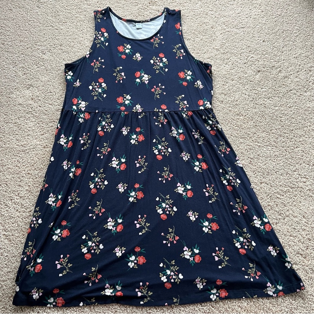 Maurices | Dark Blue with Floral Print Sleeveless High-Neck Babydoll Swing Dress